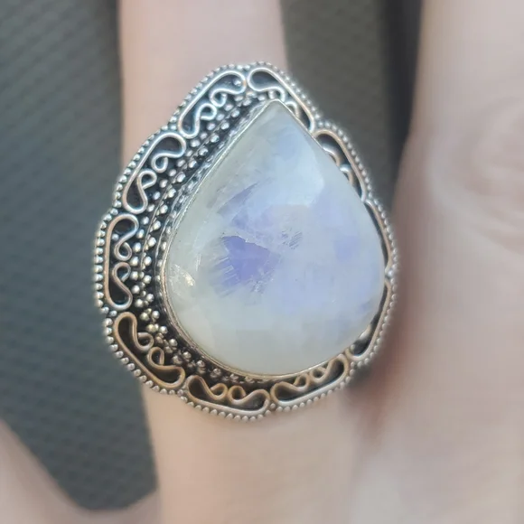 New Rainbow Moonstone 925 Silver Ring. - Picture 11 of 13